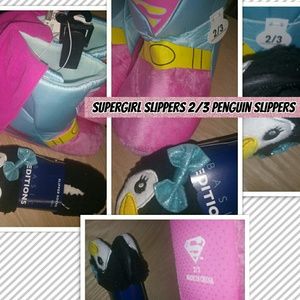 SOLD Supergirl slippers 2/3 & penguin slipper sock